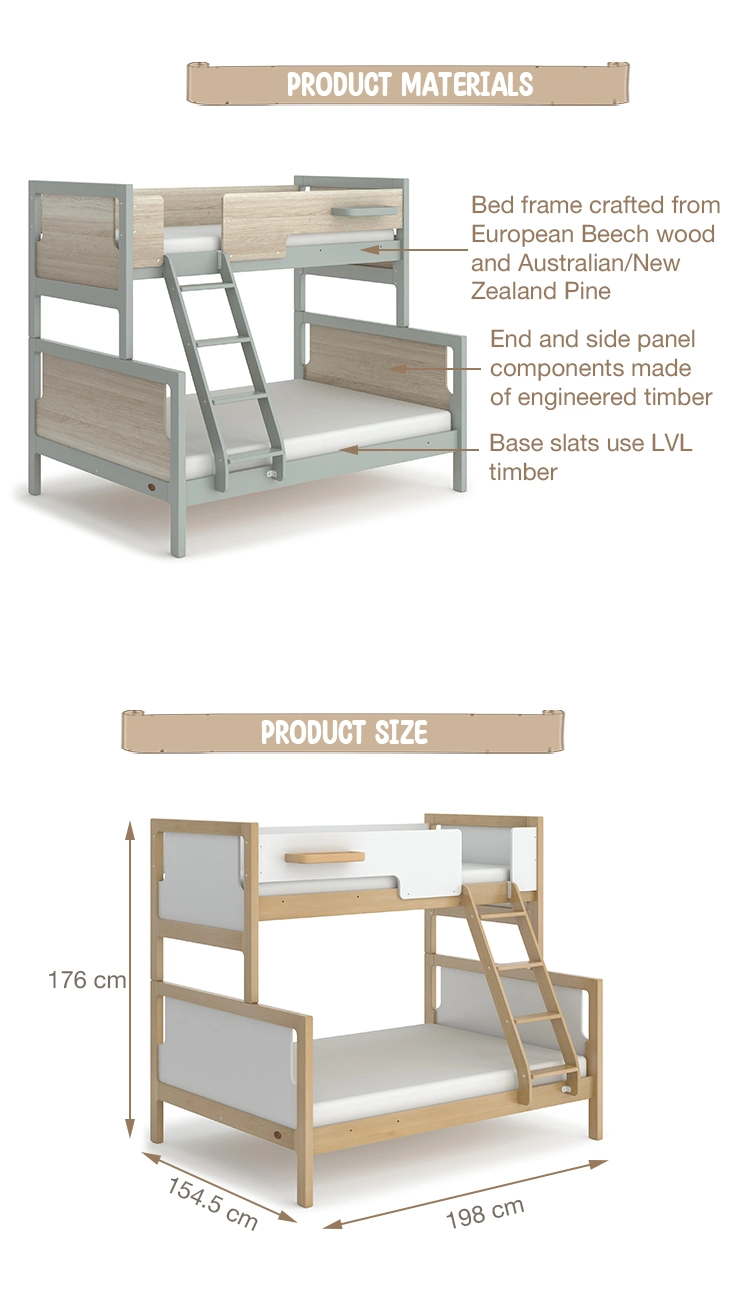 Boori Oak Wooden Children Double Full Queen Size Toddler Loft Bunk Beds