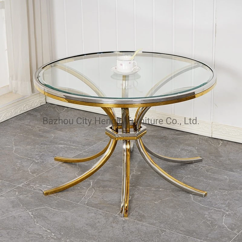 Modern Round Glass Coffee Table Center Steel Table for Living Room