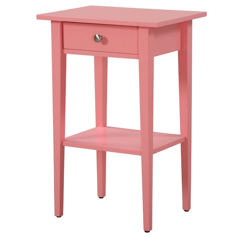 Mirrored Furniture Pink Bedside Table Wooden 1 Drawer Nightstand End Table Bedroom Furniture
