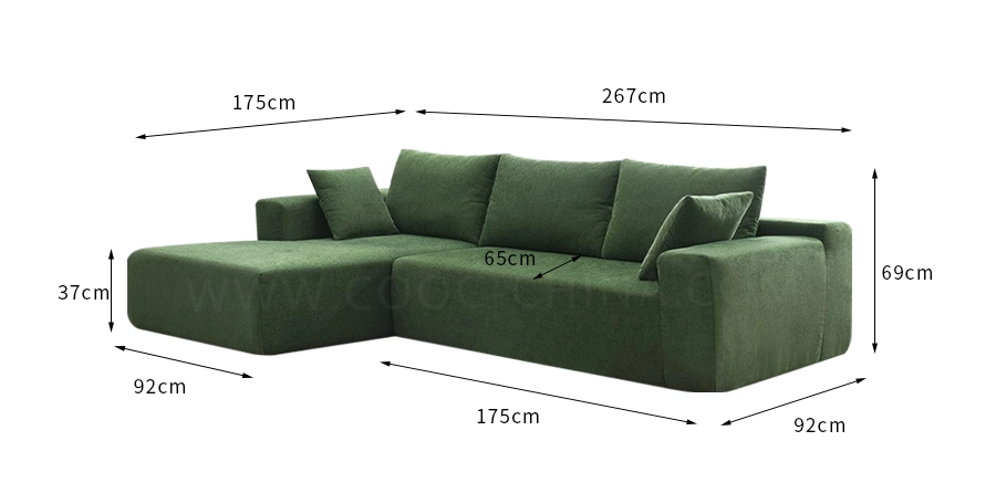 Green Small Hotel Living Room Modern Leather Velvet Fabric Floor Sofa Set L Shaped Modular Sectional Sofa