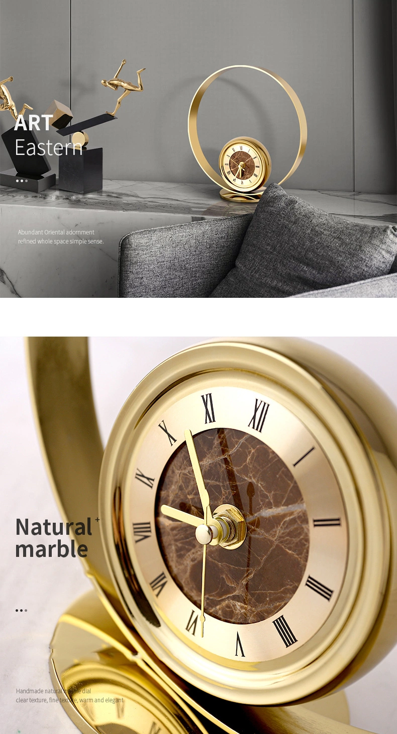 Light Luxury Metal Desk Family Room Mens Bedroom Accessories Vintage Table Clock Decorative