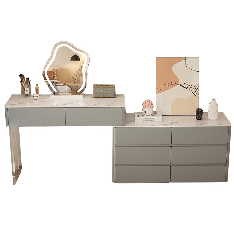 2023 MDF White Painted Wood Home Furniture Bedroom Vanity Desk Grey Scandinavian Makeup Cosmetics Dressing Table with Stool