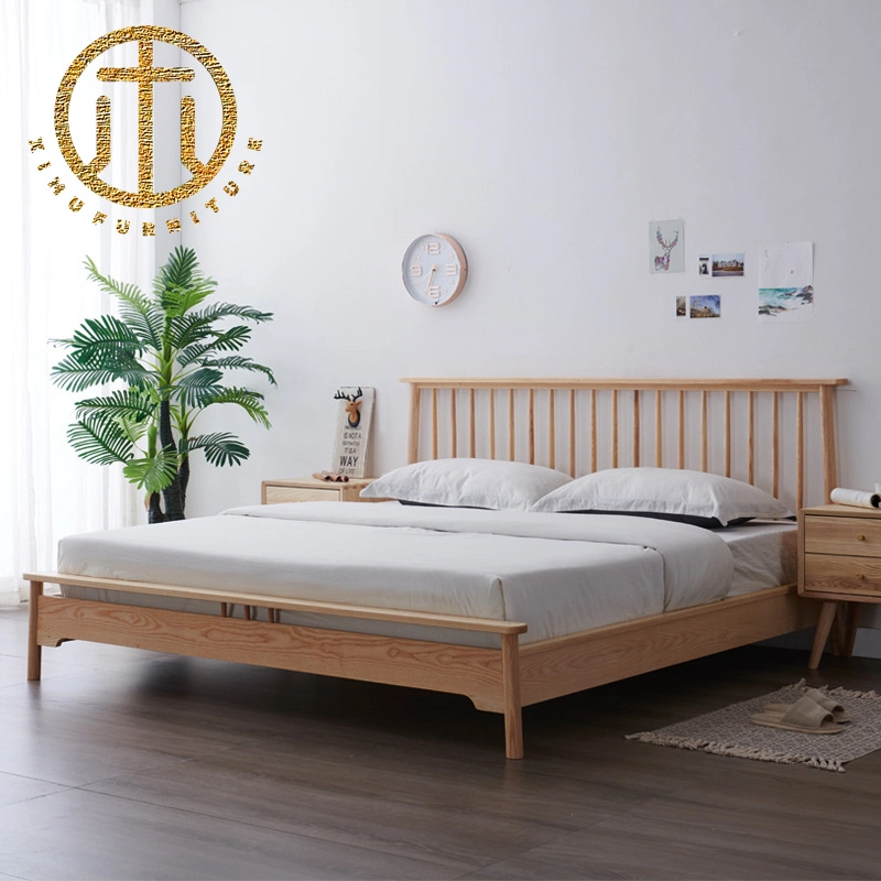 Modern New Simple Log Color Pure Wood Home Bedroom Double Bed