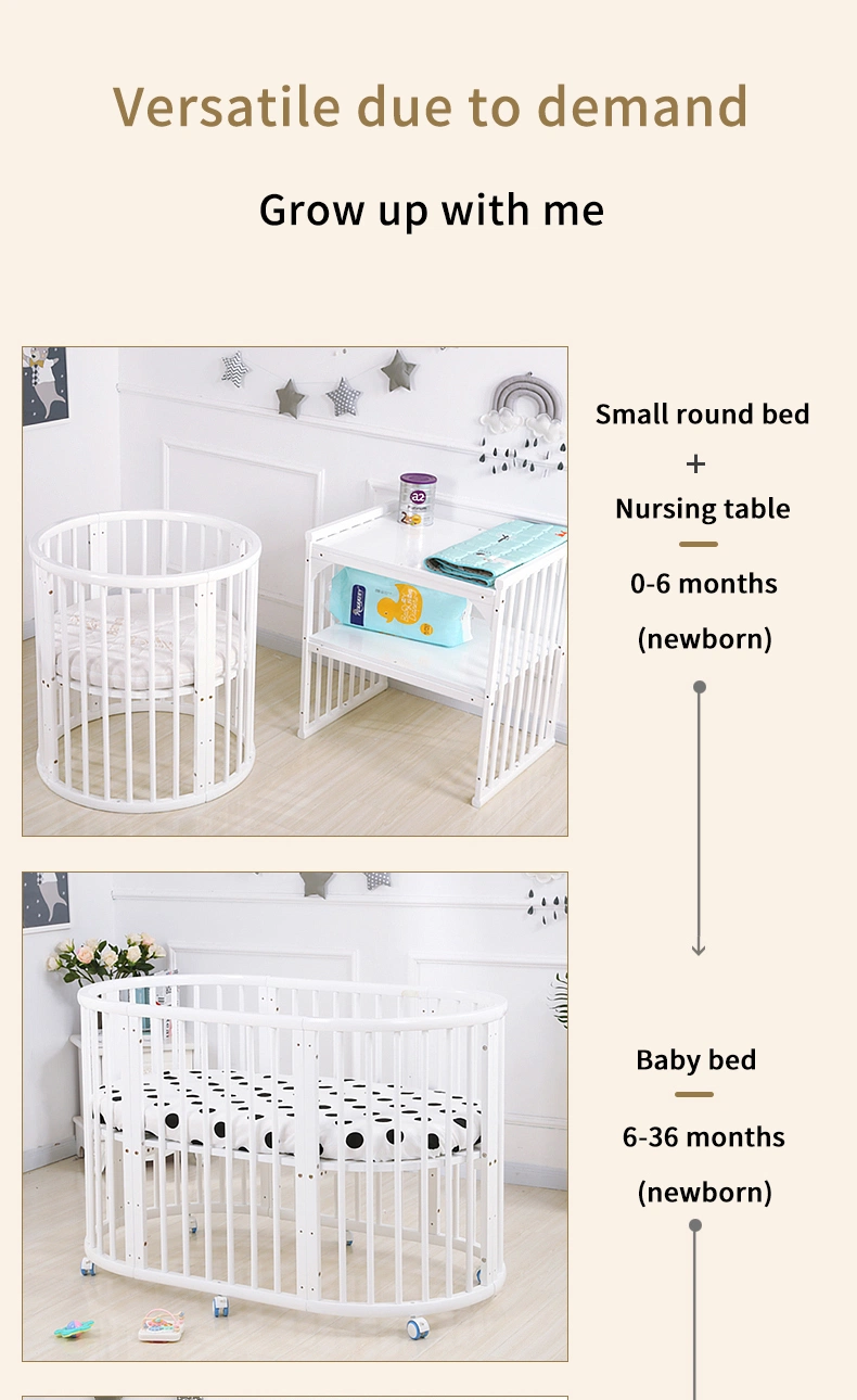 Solid Pine Wood Baby Bed Furniture with Swing Function Bedroom