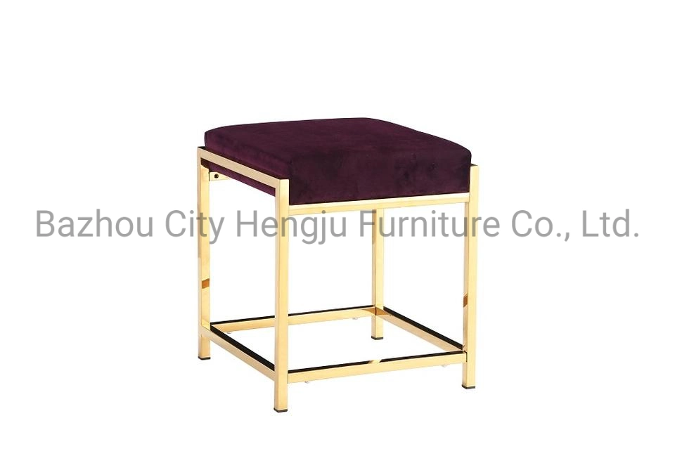 Modern Top-Rated Velvet Stainless Steel Stool Living Room Furniture Square Ottoman