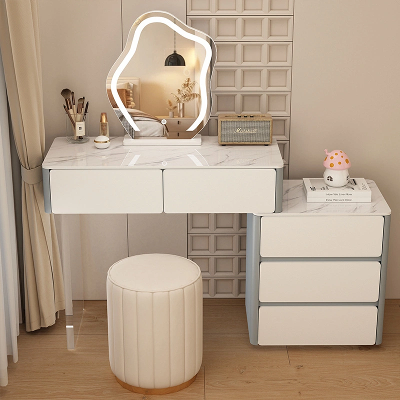 2023 MDF White Painted Wood Home Furniture Bedroom Vanity Desk Grey Scandinavian Makeup Cosmetics Dressing Table with Stool