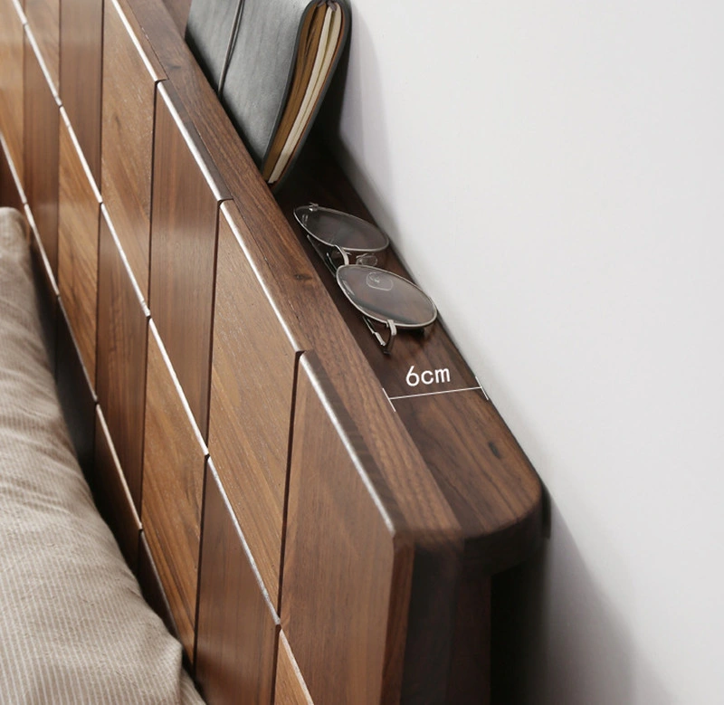 Nordic Black Walnut Log Solid Wood Cherry Wood Double Master Bedroom Simple Wedding Bed 0024