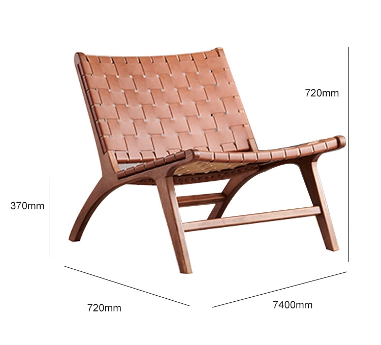 Indoor Home Design Furniture portable Rattan Ash Wood Leather Seat Low Leisure Lounge Chair