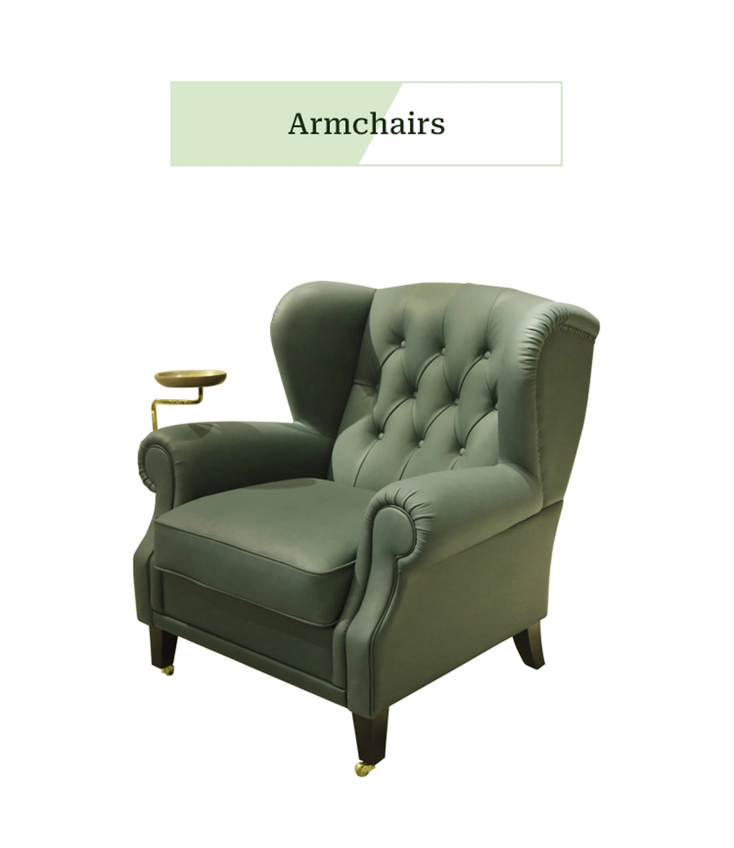 Luxury Cigar Chair Italian Leather Single Seat Sofa Chair Casual Green Armchair for Living Room Hotel