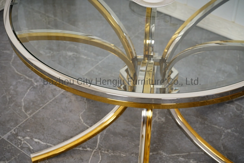 Modern Round Glass Coffee Table Center Steel Table for Living Room