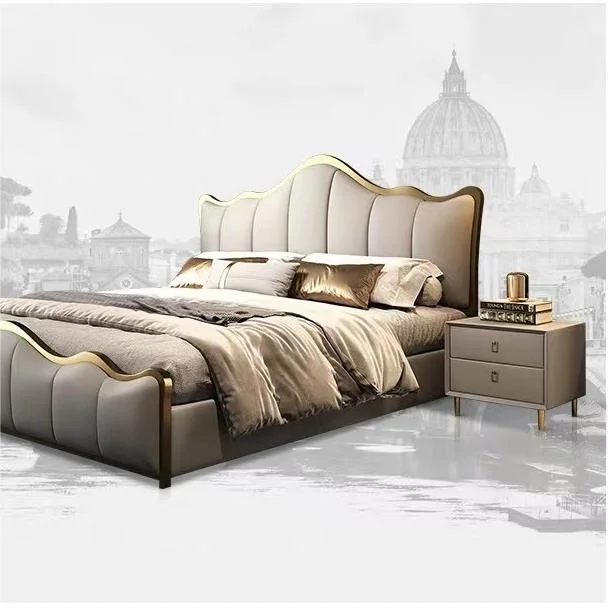 Light Luxury Modern Bed Italian Simple Double Bed Master Bedroom Storage Leather Bedroom Furniture