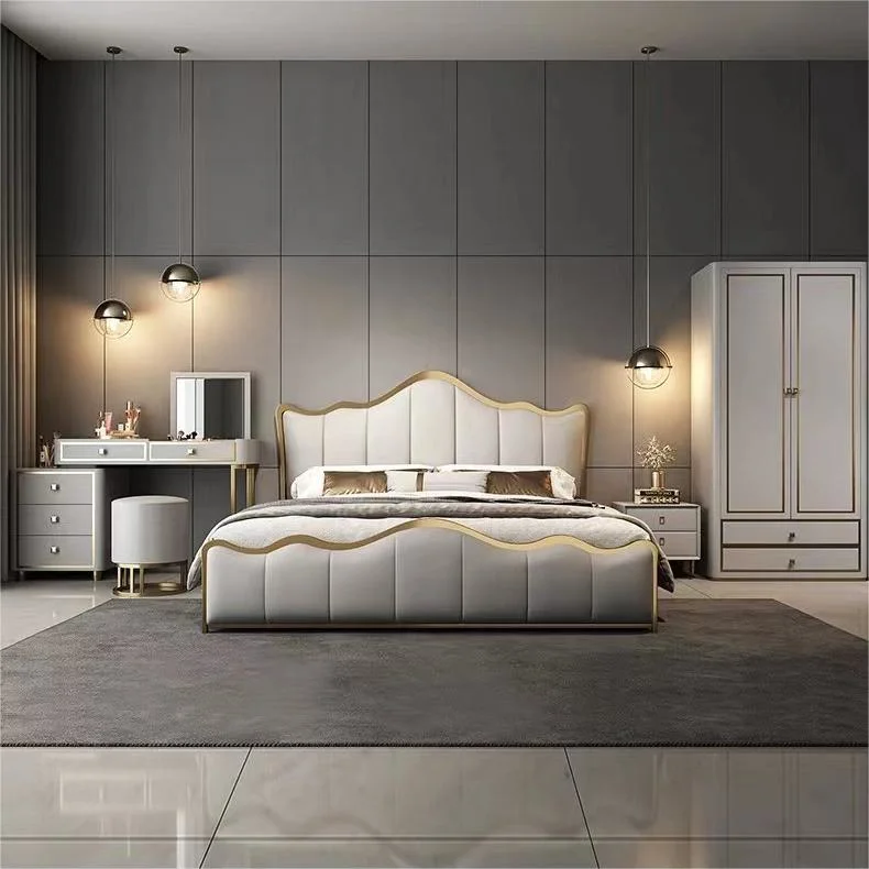 Light Luxury Modern Bed Italian Simple Double Bed Master Bedroom Storage Leather Bedroom Furniture