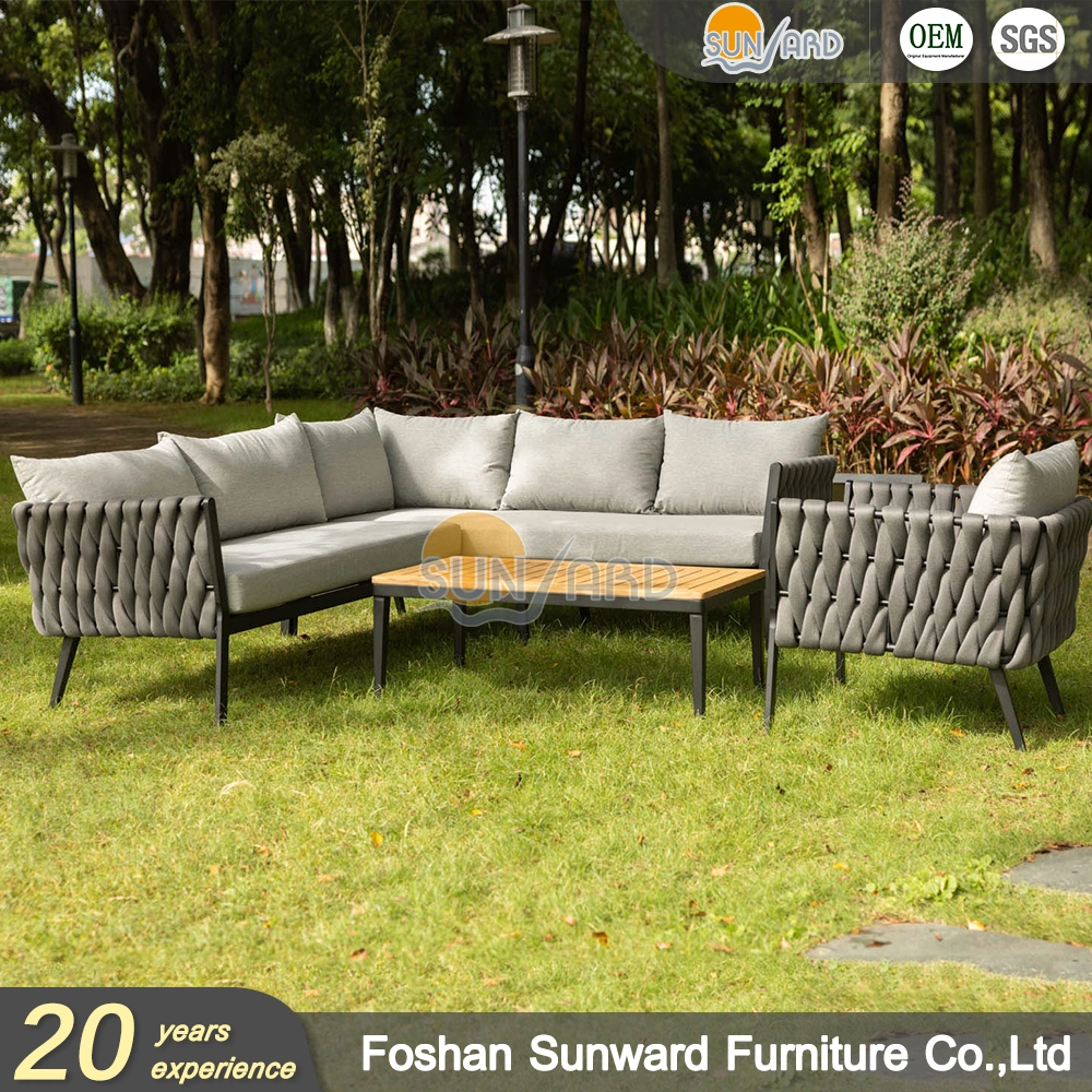 New Design Indoor Outdoor Furniture Hotel Project Aluminum Rope Garden Sofa Set Furniture