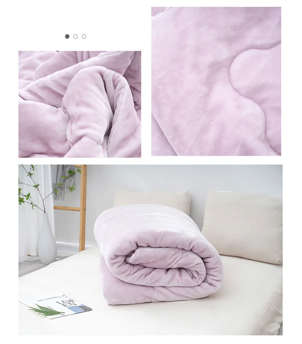 Factory Custom Super Soft Flannel Winter Warm Plain Hotel Bedroom Bedding Set Polyester Quilts