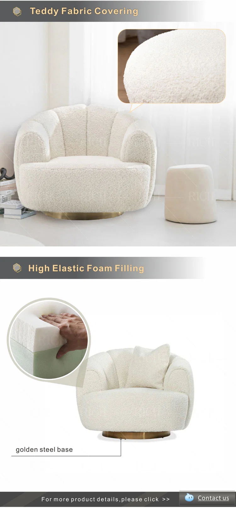 Luxury Hotel White Lounge Small Armchair for Bedroom Waiting Swivel Easy Nordic Teddy Chair Modern Fabric Teddy Sofa Chair