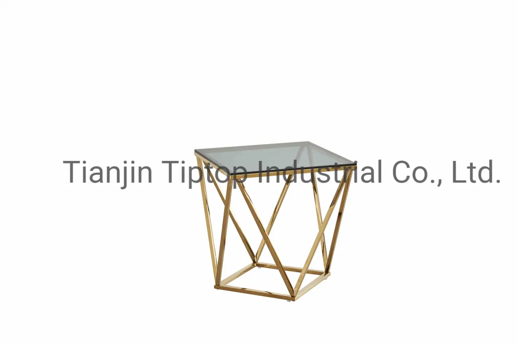Gold Tempered Glass Console Table Modern Living Room Furniture Coffee Table