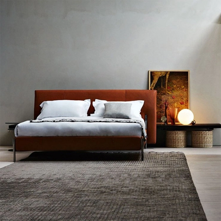 Italian Modern Bedroom Furniture Set Minimalist Bed Design Custom Made Nubuck Leather King Beds Set