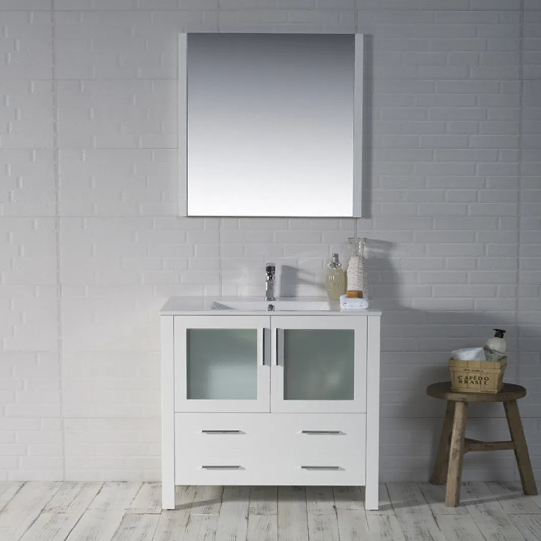 2022 New Style Design Bathroom Cabinet Floor Mounted Matching Solid Wood Mirror Bathroom Vanity