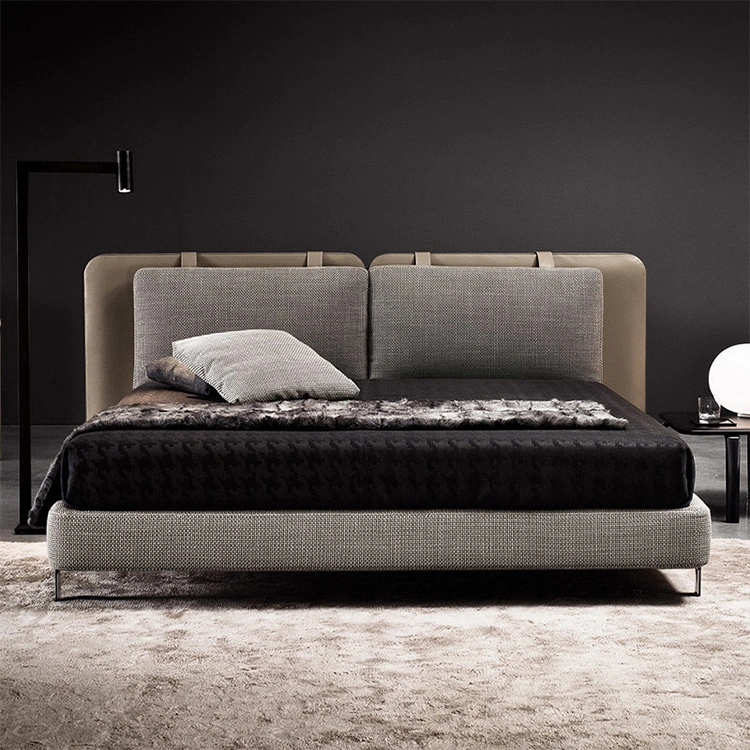 Italian Modern Bedroom Furniture Set Minimalist Bed Design Custom Made Nubuck Leather King Beds Set