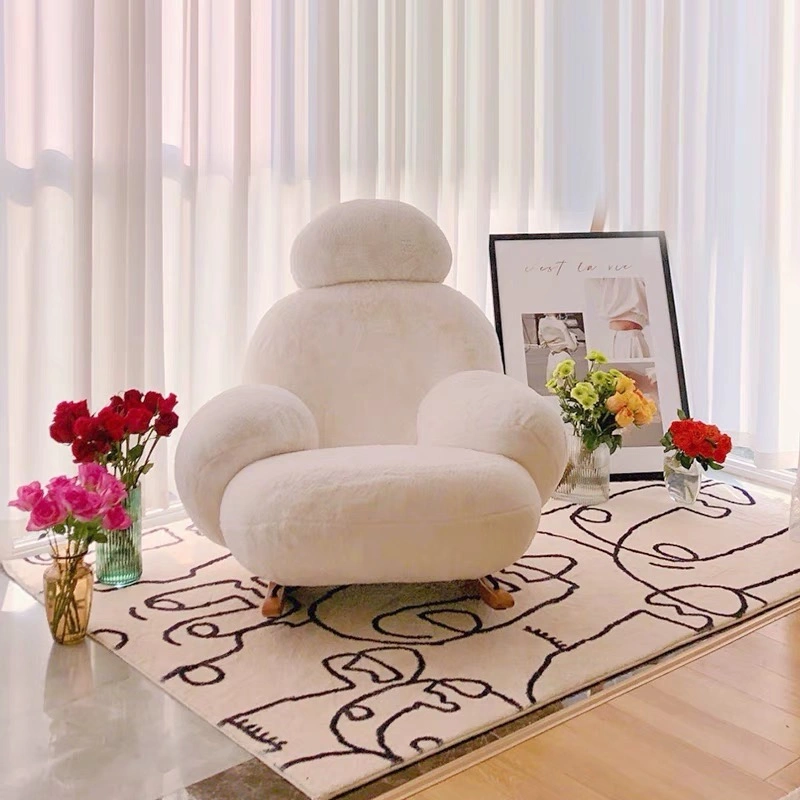 Wholesale Cheap Modern Leisure Living Room Lounge Chairs Bedroom Cashmere White Single Leisure Rocking Chair