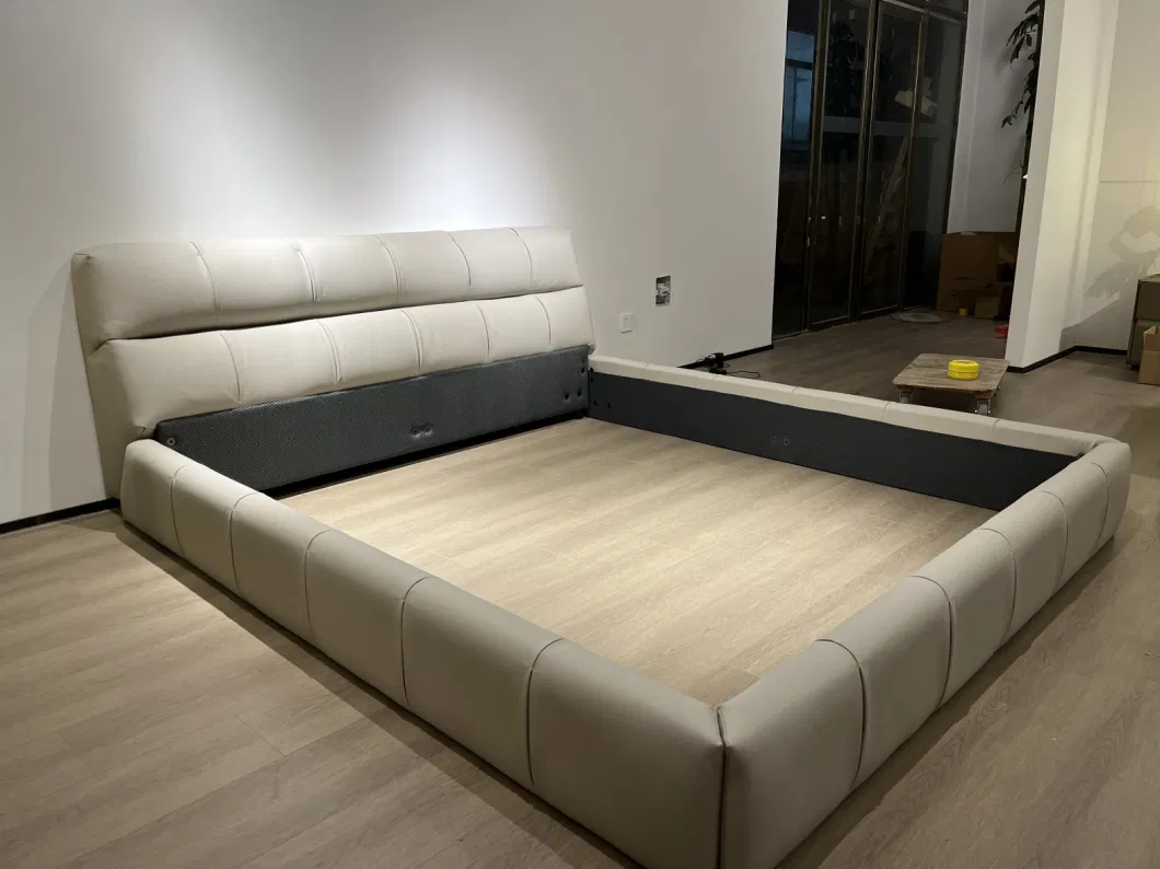 Latest Italian 2023 Fabric Upholstered King Size Softbay Bed Set Walnut Solid Wood Furniture Bedroom