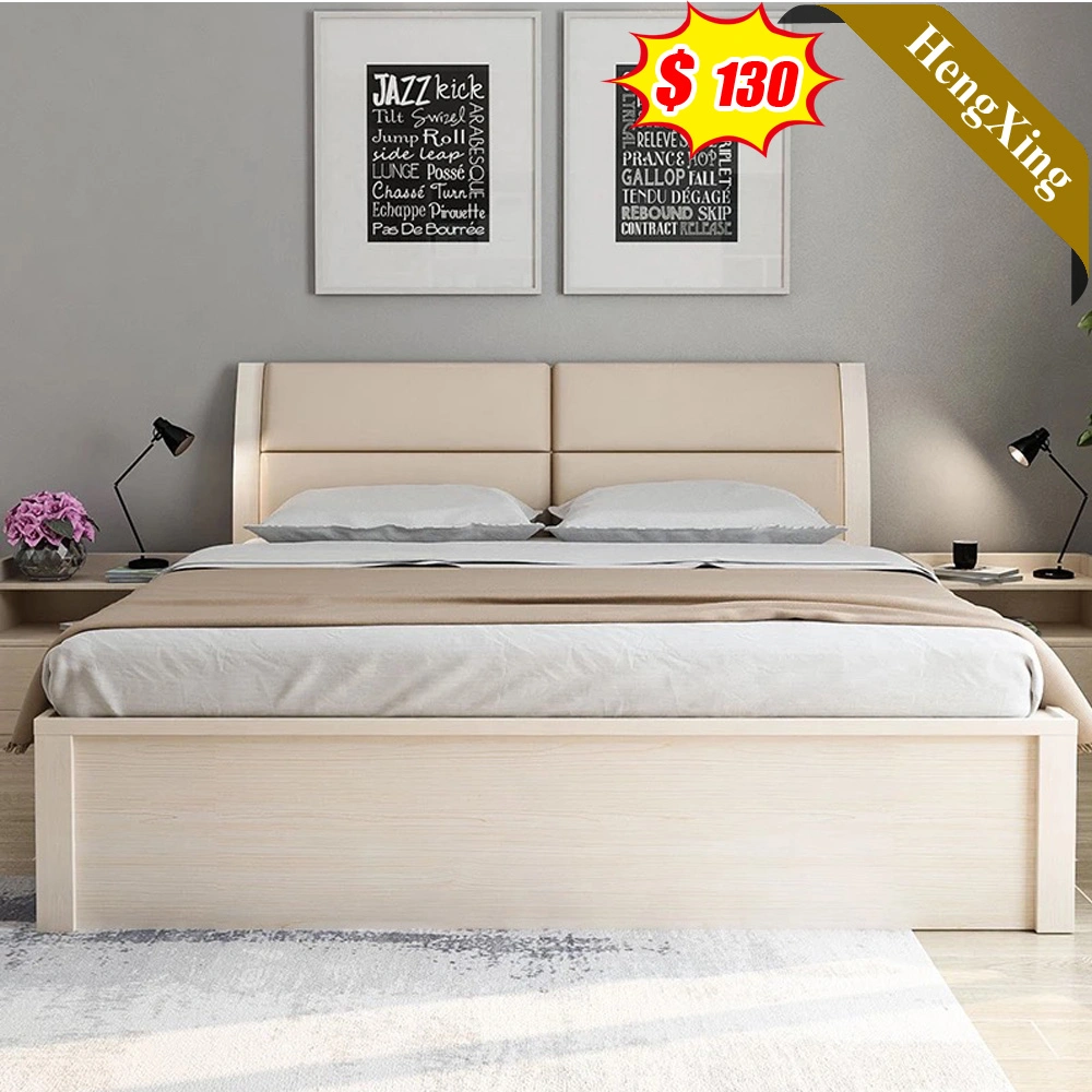 Nordic Style New Log Color Wooden MDF Bedroom Furniture Storage King Queen Size Bed