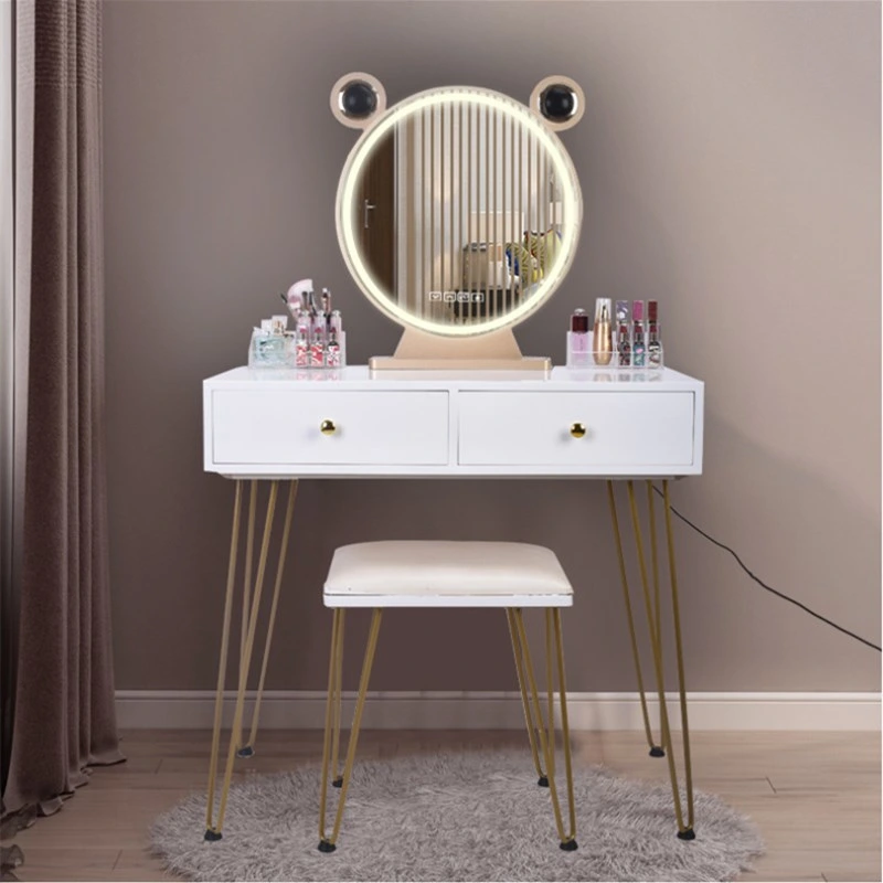 Iron and Wood Combined Dressing Table Bedroom with LED Light Retro Dressing Table Nordic Multifunctional Dressing Table