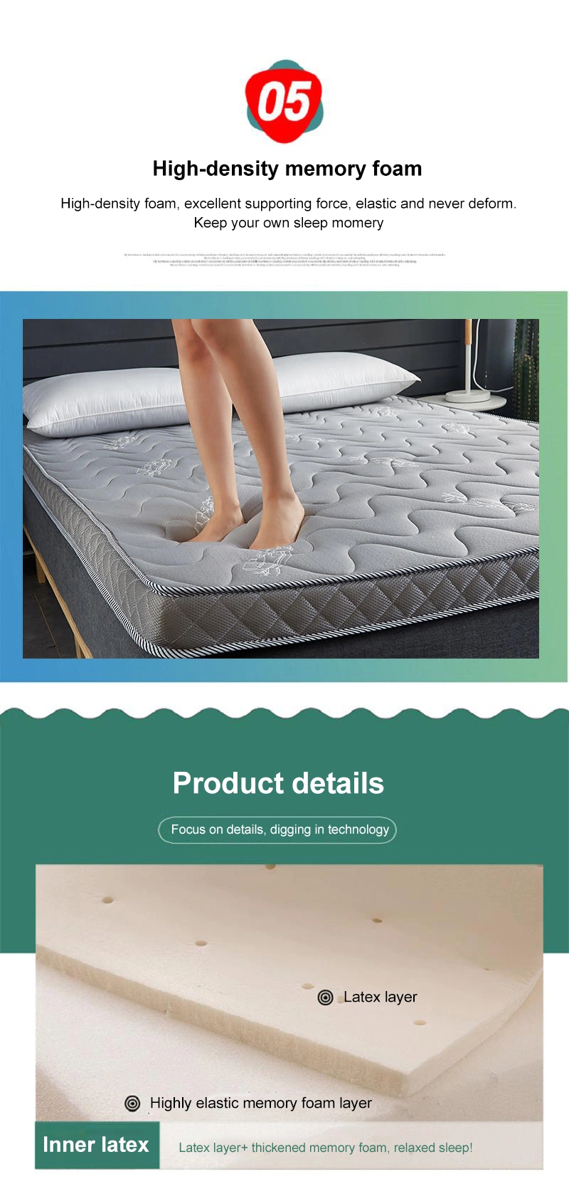 Student Bed Mattress Easy to Carry Portable Skin Friendly Gel Mattress Double