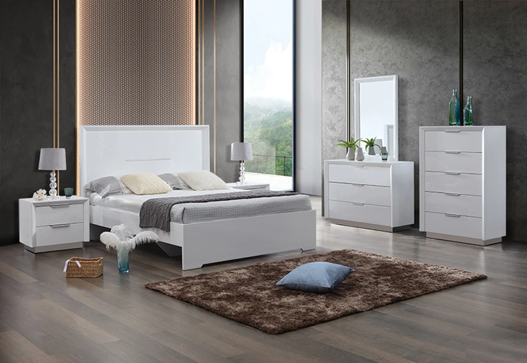 Global Hot Sale MDF High Gloss PU Painting Bedroom Furniture with Stainless Leg