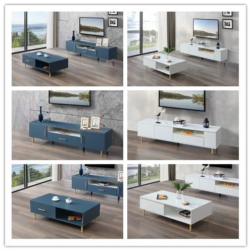 Modern Fashion Living Room Furniture Simple Light Luxury Design Metel Decoration Blue Color TV Stand