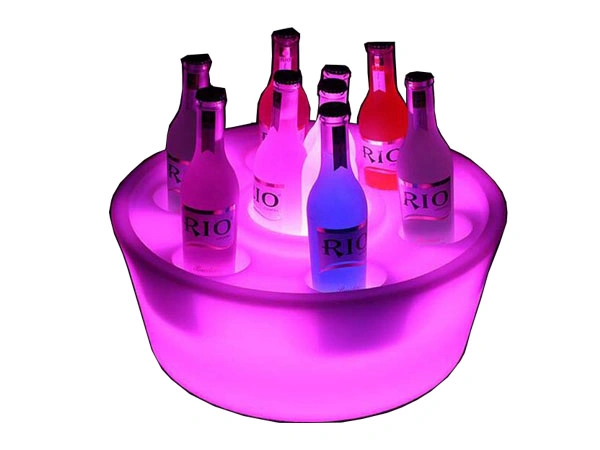Super Bright LED Light up Lounge Nightclub Furniture Round Shape Plastic Serving Tray