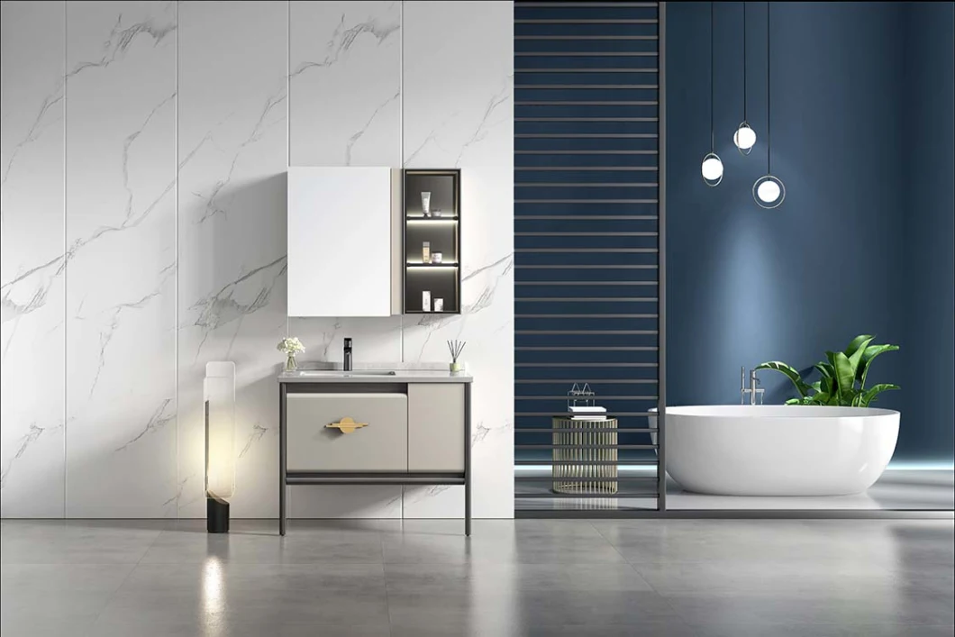 2022 New Style Design Bathroom Cabinet Floor Mounted Matching Solid Wood Mirror Bathroom Vanity