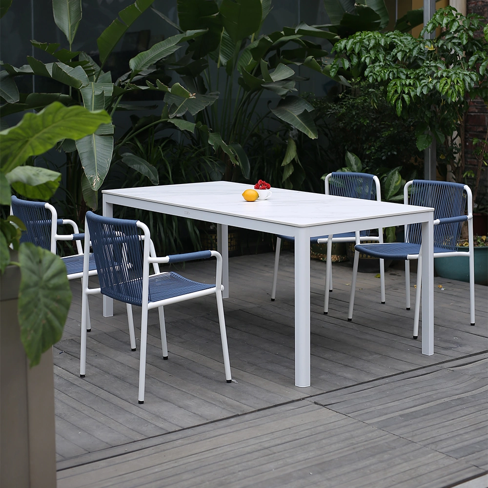 Modern High Quality Outdoor Home Hotel Garden Patio Aluminum Frame 4 Seats Chair Dining Table Set Furniture