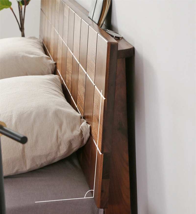 Nordic Black Walnut Log Solid Wood Cherry Wood Double Master Bedroom Simple Wedding Bed 0024