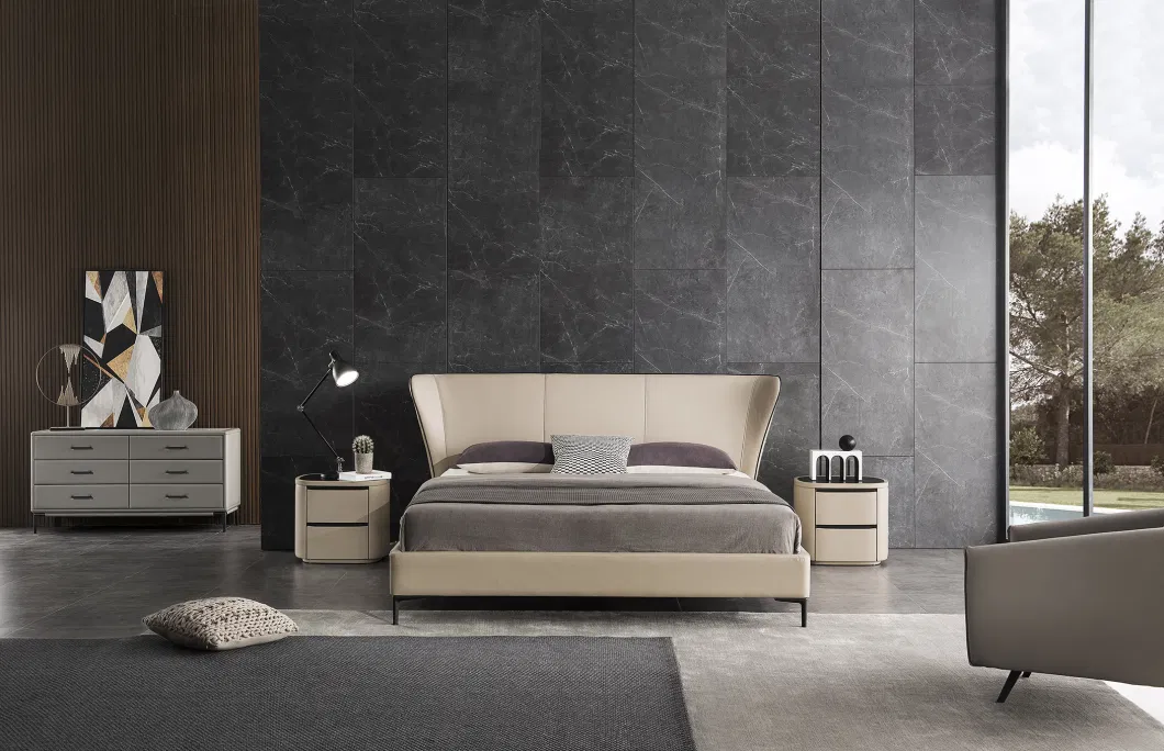 Luxury Bedroom King Size Leather Bed Set Italian Modern Style High-End Fashion Furniture