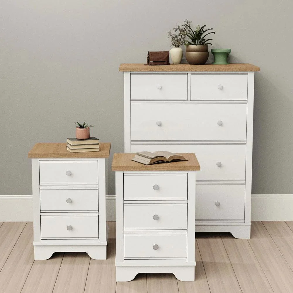 Nova Solid Wood Home Living Room White MDF 3 Pieces Storage Cabinet Set Bedroom Furniture