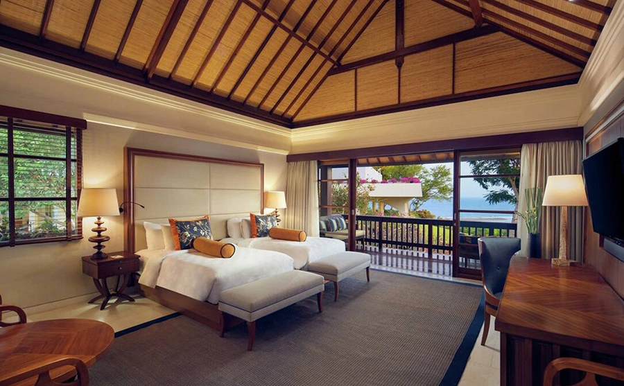 5%off Bali Hilton Resort Villas King Size Double Bed Wooden Headboard 5 Star Beach Hotel Bedroom Furniture Sets