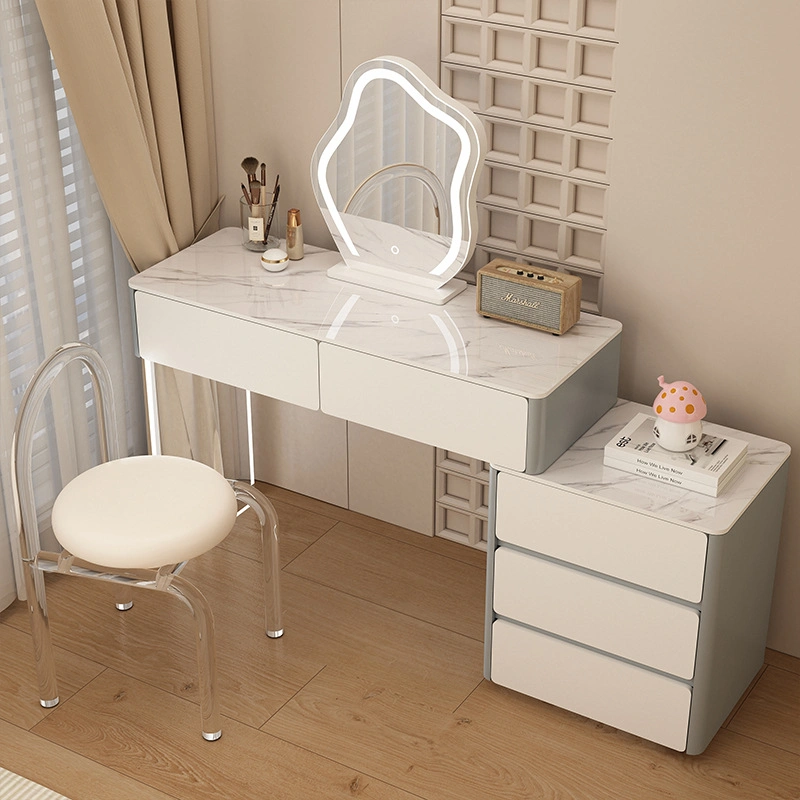 2023 MDF White Painted Wood Home Furniture Bedroom Vanity Desk Grey Scandinavian Makeup Cosmetics Dressing Table with Stool