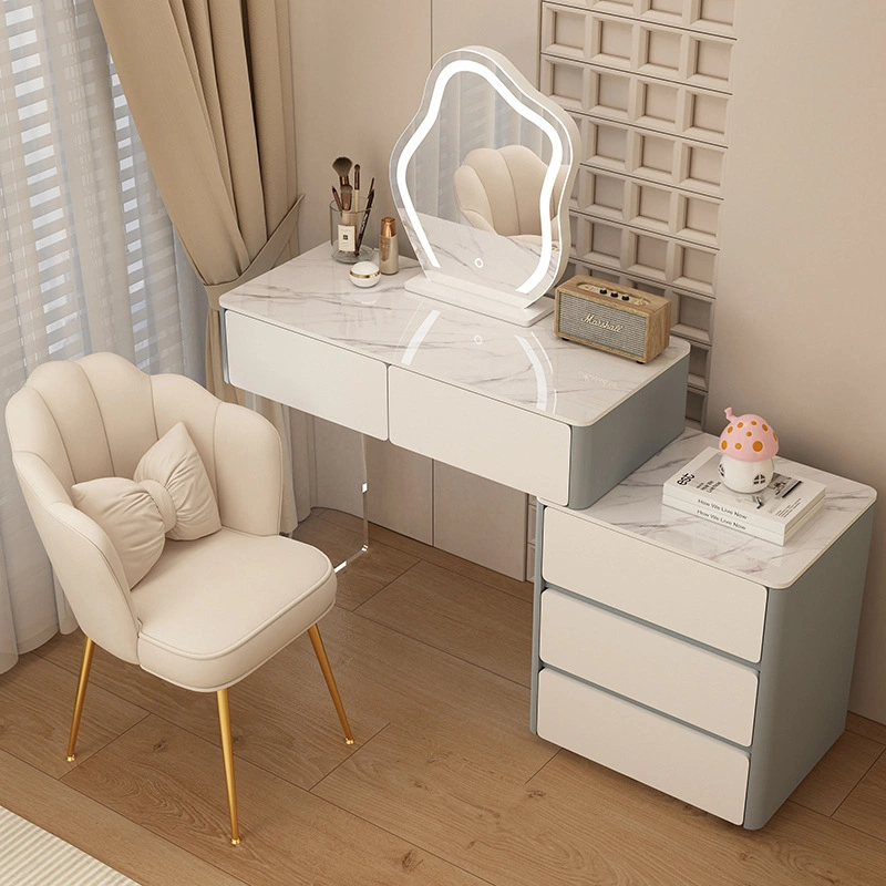2023 MDF White Painted Wood Home Furniture Bedroom Vanity Desk Grey Scandinavian Makeup Cosmetics Dressing Table with Stool
