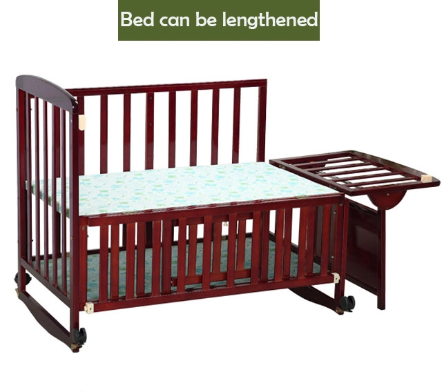 Modern Baby Bedroom Bedside Crib Attached to Adult Bed Wooden Cherry Color Baby Bed Cot