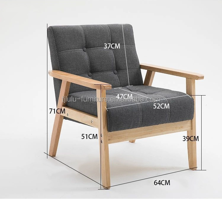 Home Furniture Modern Design Soft Seat Chair for Living Room and Hotel Solid Wood Fabric Wooden Sofa Chair