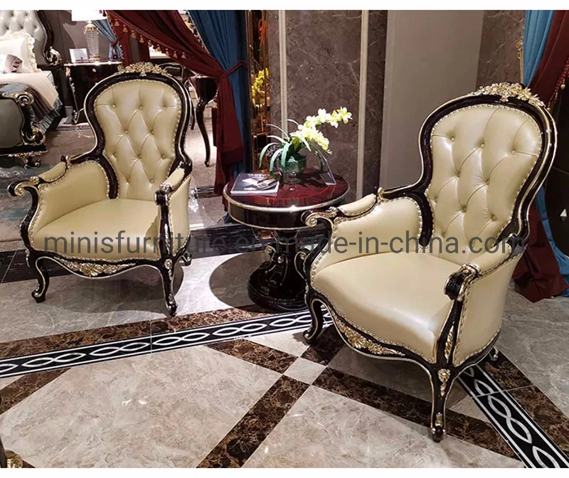 (MN-SFC26) European Furniture Home Living Room/Bedroom/Hotel Lobby Solid Wood Leather Armchairs