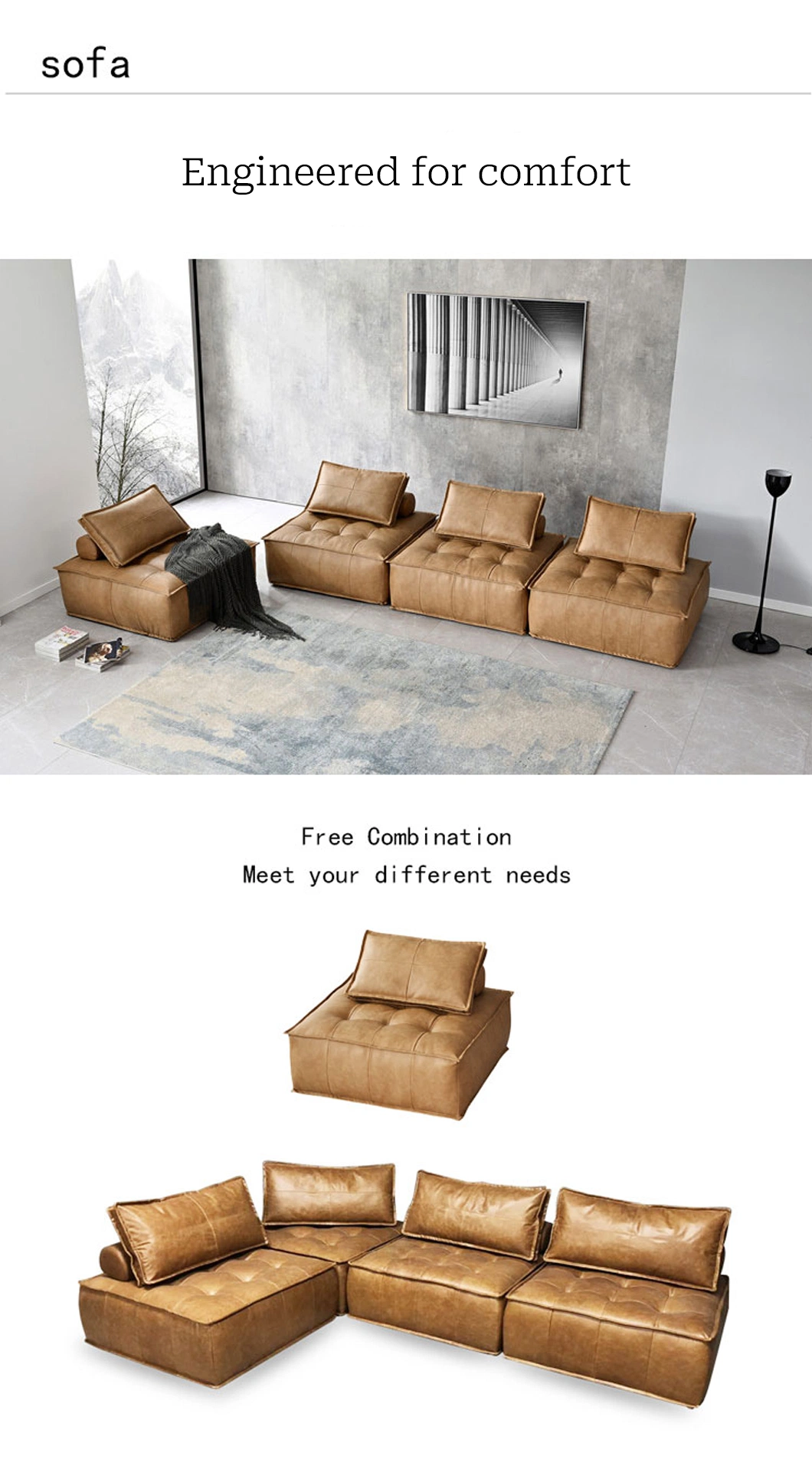 Living Room Sectional Couch Sofa Set with Leather Bedroom Sofa