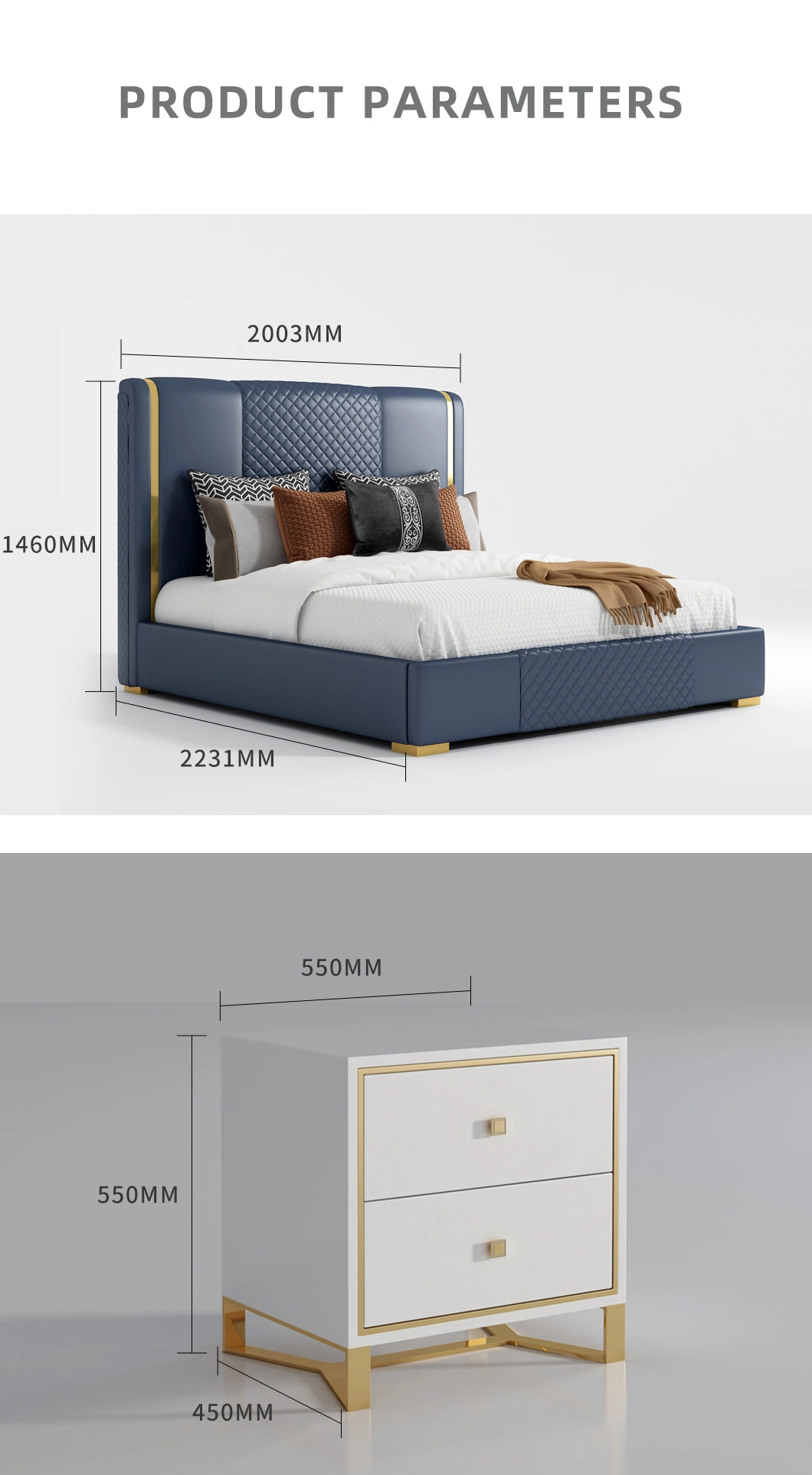 Wholesale Modern Luxury Storage King and Queen Bed Bedroom Furniture Set