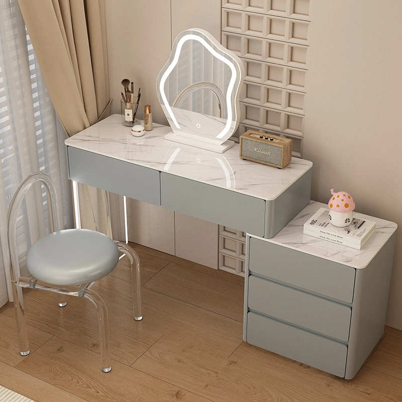 2023 MDF White Painted Wood Home Furniture Bedroom Vanity Desk Grey Scandinavian Makeup Cosmetics Dressing Table with Stool