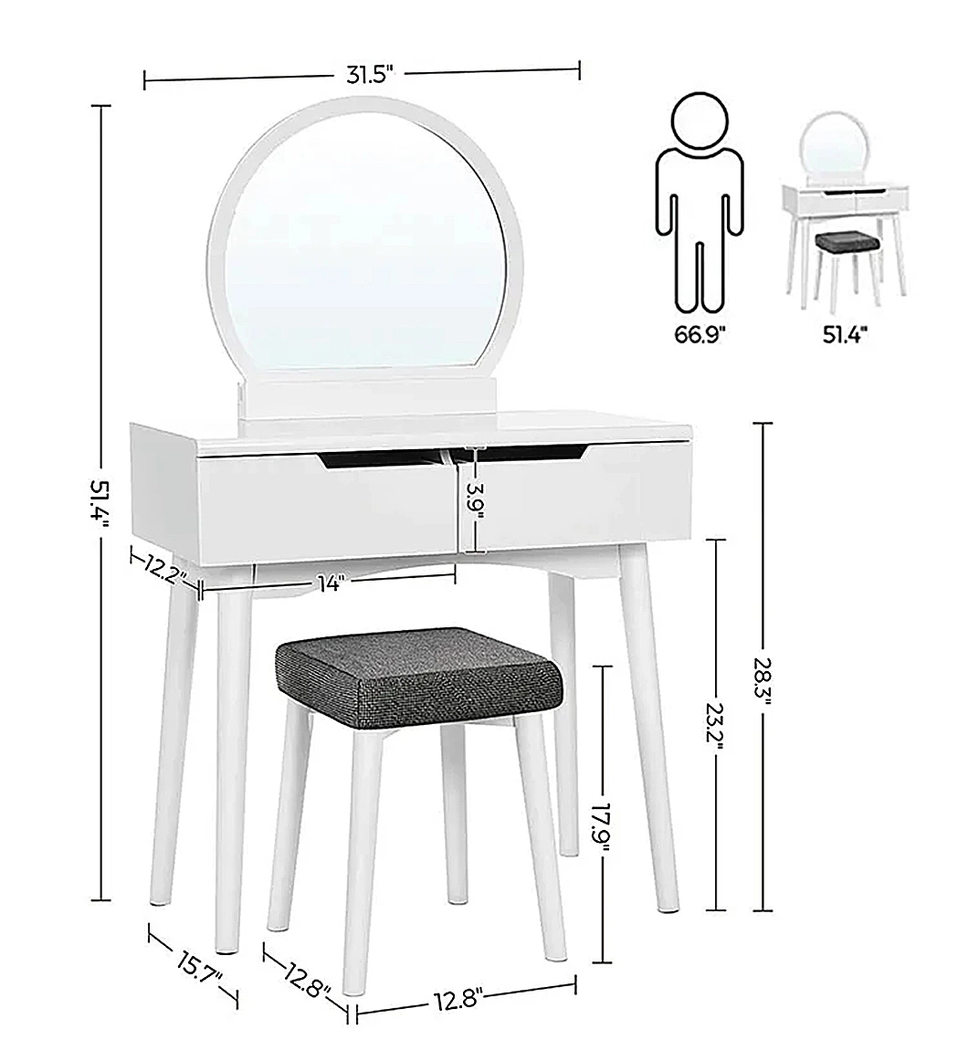 Luxury Mirrored Dressing Table with Drawer for Bedroom Furniture