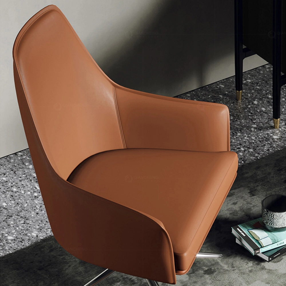 Modern High Back Wing Chair with Armrest Metal Steel Legs Leather Living Room Leisure Lounge Chair Hotel Accent Chair