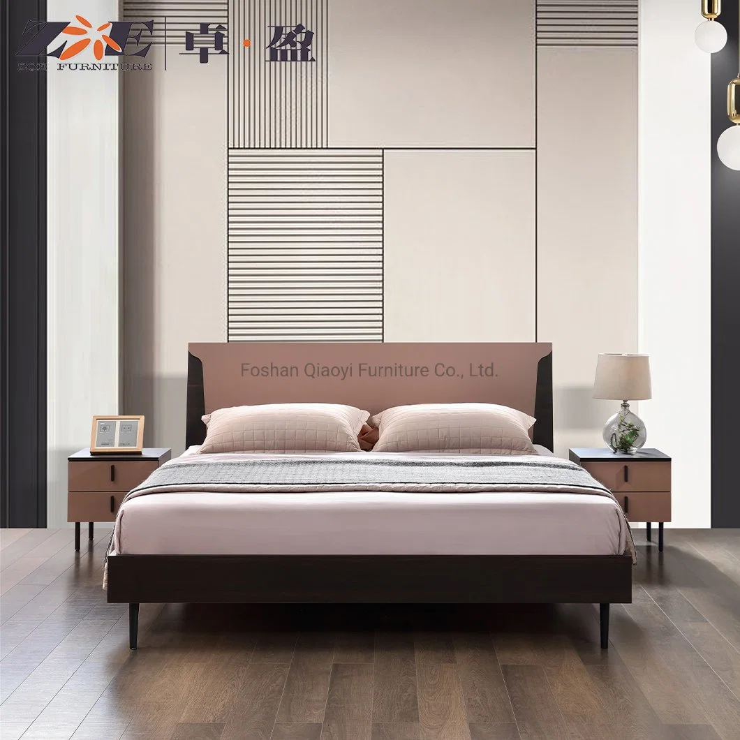 New Queen Modern Style Durable MDF Light Walnut Bedroom Sets Bedroom Furniture