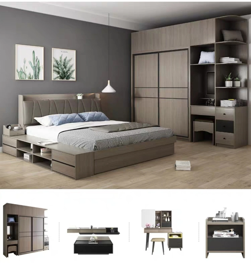 Modern Design Queen Bed Melamine MDF Hotel Bedroom Furniture Set