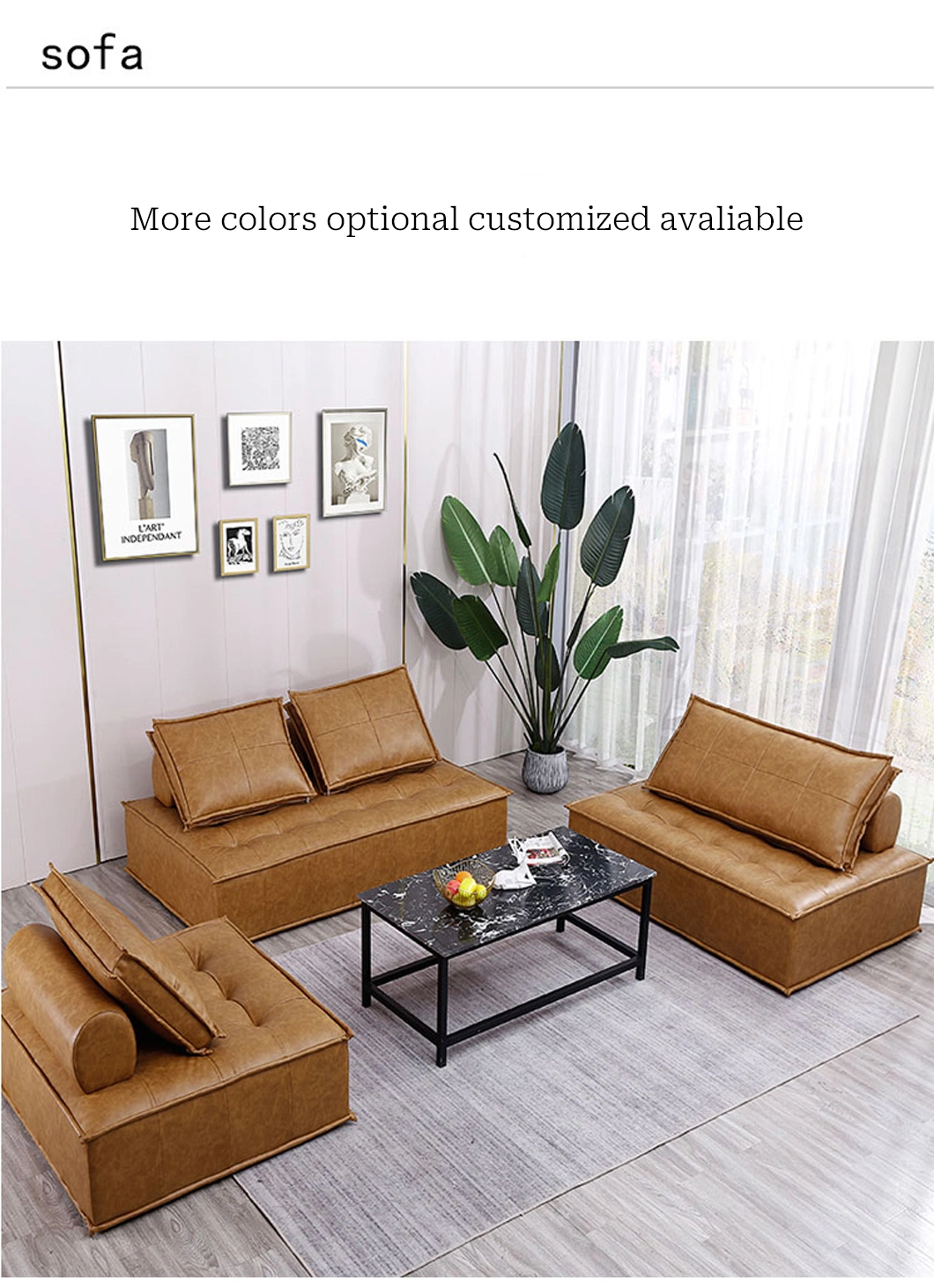 Living Room Sectional Couch Sofa Set with Leather Bedroom Sofa